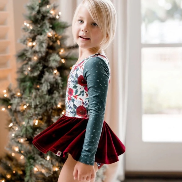 Cheeky Plum | Farrah Velvet Leotard | Holly Jolly | 5T - Picture 1 of 4